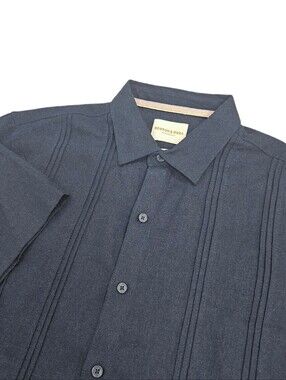 Scotch & Soda Shirt Mens L Navy Blue Linen Blend Pintuck Button Preppy Coastal